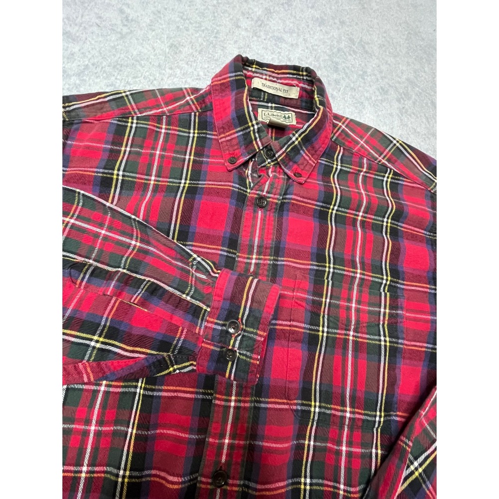 LL Bean Mens Traditional Fit Plaid Flannel Shirt Red Green Tartan M Tall 228066